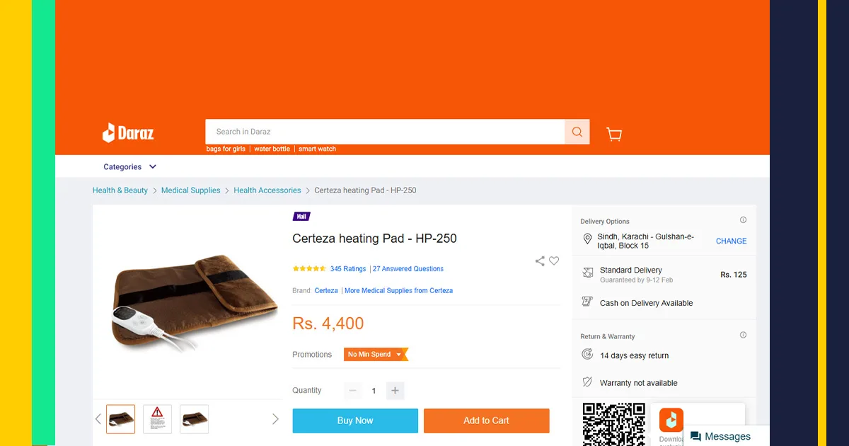 check daraz for heating pad price in Pakistan 